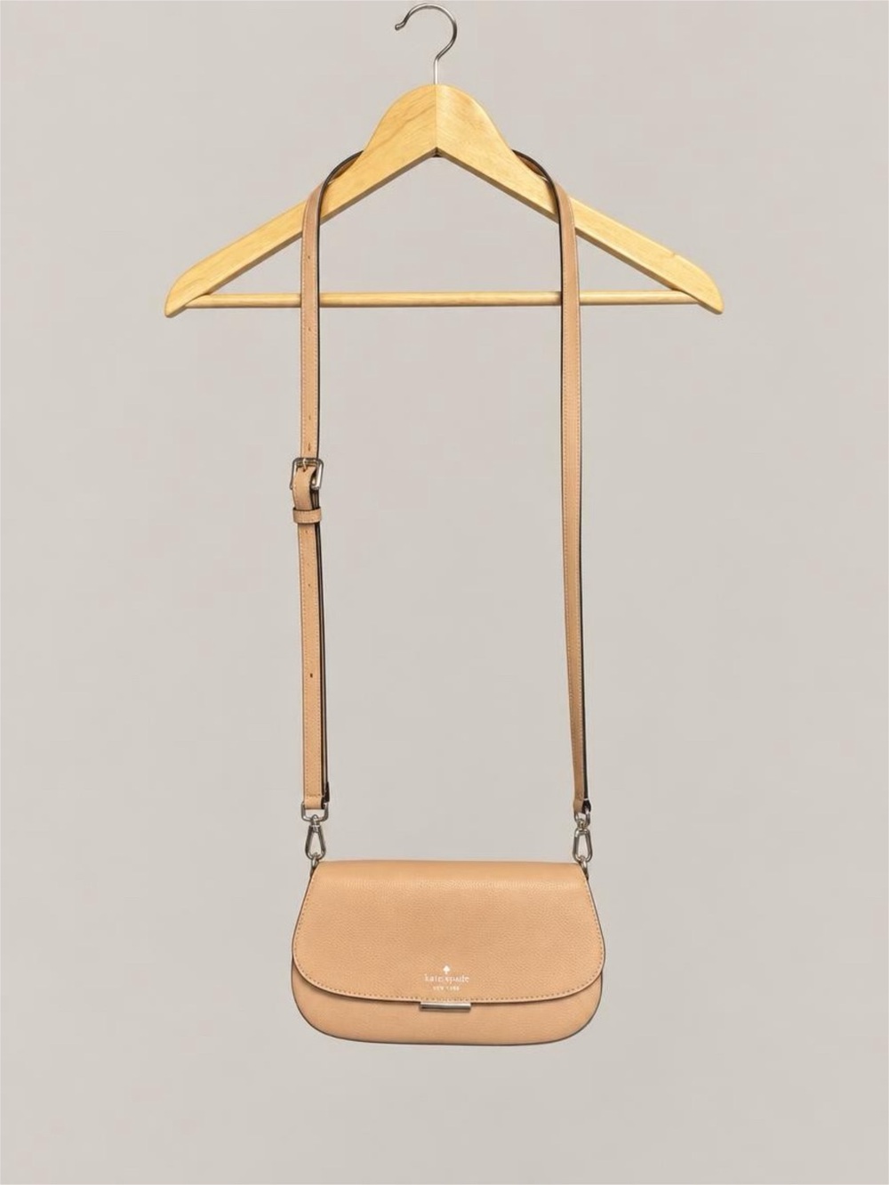 Kate Spade New York Tan Pebbled Leather Flap Crossbody Bag